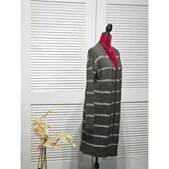 Pietronilla Women Wool Blend Metallic Accent Striped Longline Cardigan Sz S 2880 - Picture 2 of 12